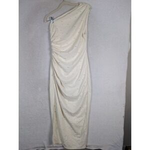 NEW SHEIN BAE One Shoulder Dress Women's L Cream Faux Pearl Metallic Ruched